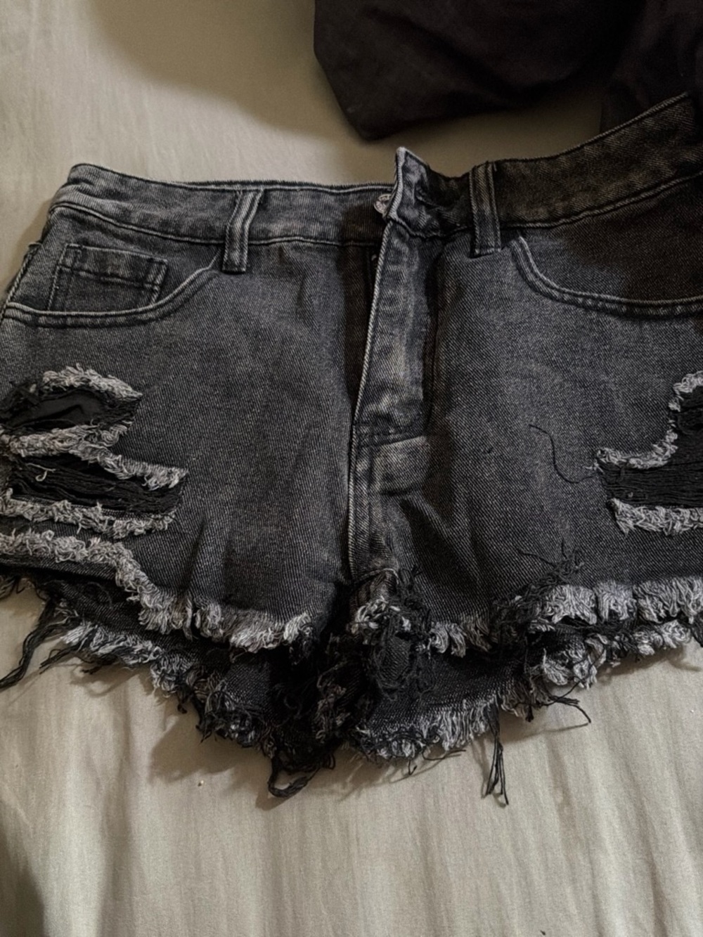 SHEIN Black Distressed Frayed Denim Shorts